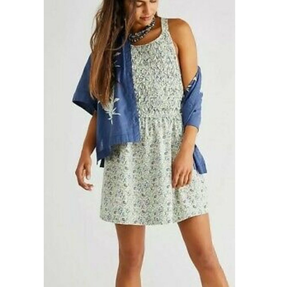 FREE PEOPLE Petunia Floral Open Back Sleeveless Mini Dress.Size L